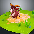 Cute Brown Goat Standing on Green Grass with Stones and Small Plants