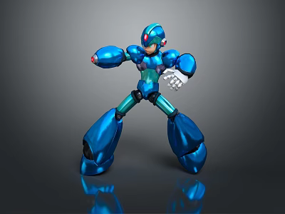 Blue Metallic Robot Game Character in Dynamic Standing Pose with Shiny Armor 3d model