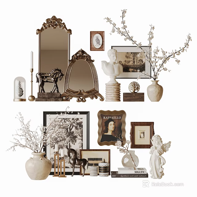 Vintage Decorative Ornament Set With Mirrors Photo Frames Sculptures And Vases 3d model 