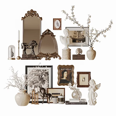Vintage Decorative Ornament Set With Mirrors Photo Frames Sculptures And Vases 3d model