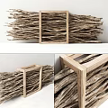 Stacked Dry Twigs Arranged In Wooden Crate For Decorative Use
