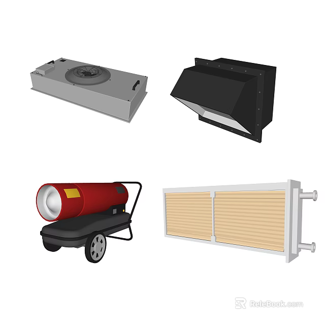 Various Types of Industrial Equipment with Mobile Heater Exhaust Hood Radiator and Ventilation Unit 3d model 
