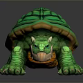 Vibrant Reptile Turtle With Green Shell Orange Underbelly And Horns On Head