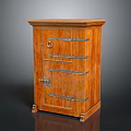 Vintage Wooden Cabinet With Metal Straps Lock And Decorative Legs Design