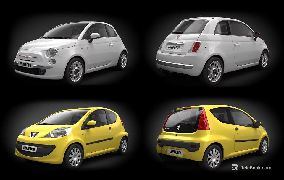 White And Yellow Compact Cars With Front And Rear Exterior Views 3d model 
