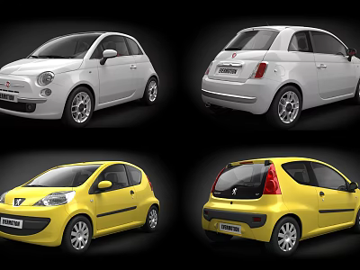 White And Yellow Compact Cars With Front And Rear Exterior Views 3d model