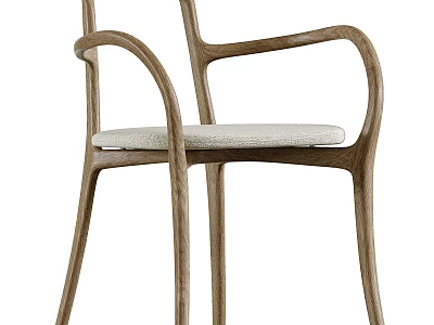 Modern Single Chair With Wooden Frame Curved Armrests And Light Upholstered Seat 3d model