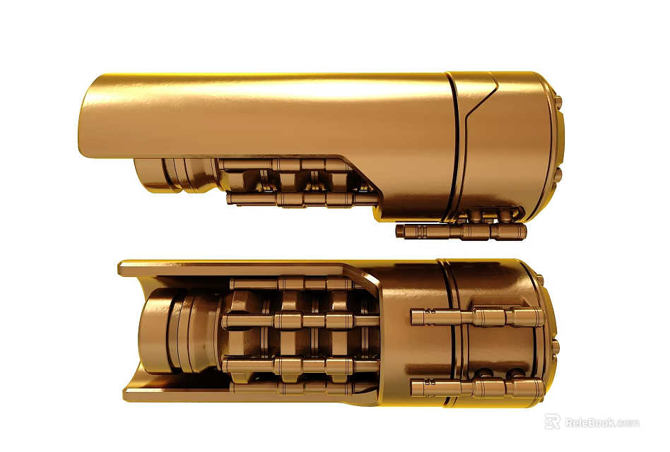 Golden Metallic Mechanical Components With Intricate Gear And Structure Design 3d model 