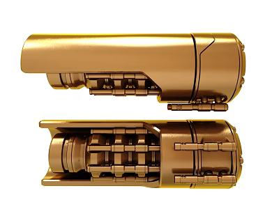 Golden Metallic Mechanical Components With Intricate Gear And Structure Design 3d model