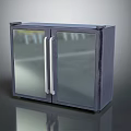 Modern Double Door Cabinet With Glass Panels And Metal Handles