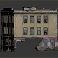 Vintage Multi Story Building Model With Yellow Red Facade And Windows