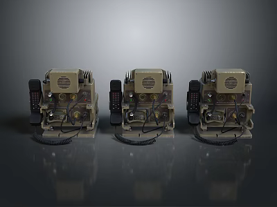 Three Vintage Brown Telephones With Black Cables And Buttons On Dark Surface 3d model