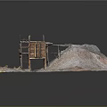 Mining Site Model With Wooden Scaffold Structure Sand Piles And Colored Ground Texture 3d model