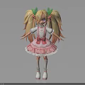 Cute Blonde Character With Twin Tails And Green Leaf Creature Hair Accessories