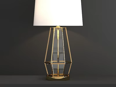 Modern Geometric Table Lamp With Golden Metal Frame And White Lampshade 3d model