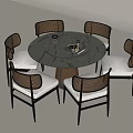 Modern Round Dining Table Set With Marble Top Woven Backrest Chairs Gray Cushions Metal Frames
