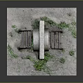 Rustic Landscape with Concrete Structure Circular Hole Rusty Ladder and Green Plants