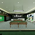 Modern Billiard Room Interior With Multiple Pool Tables Leather Chairs And Pendant Lights