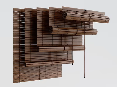 Traditional Bamboo Blinds With Layered Roller Structure And Cord Control System 3d model