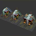 Characters And Creatures Using Triple Yellow Red White Structures With Platforms And Tracks 3d model