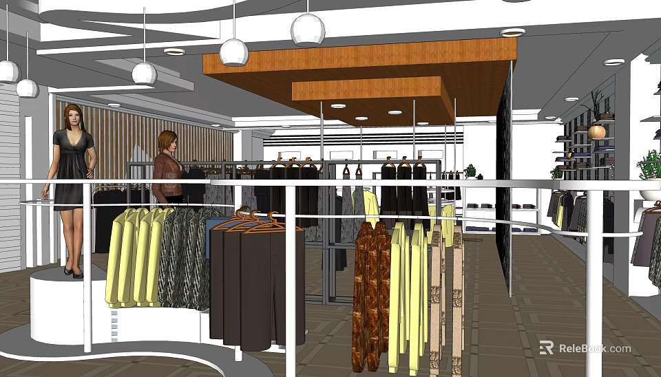 Clothing Store Interior With Hanging Various Colored Garments And Display Racks 3d model 