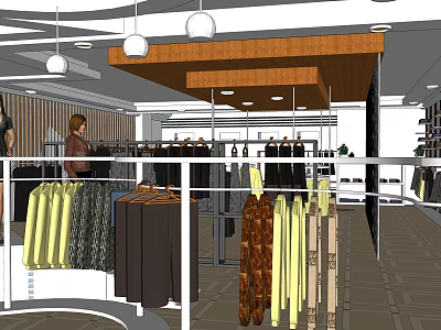 Clothing Store Interior With Hanging Various Colored Garments And Display Racks 3d model