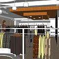 Clothing Store Interior With Hanging Various Colored Garments And Display Racks