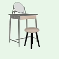 Modern Dressing Table With Black Frame Round Mirror And Beige Upholstered Stool 3d model