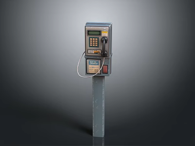 Public Outdoor Payphone With Digital Display Keypad Handset And Metal Pole 3d model