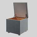 Gray Upholstered Storage Ottoman with Metal Legs and Open Storage Compartment Design