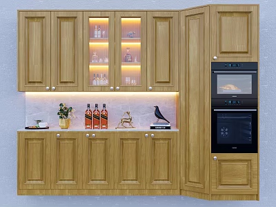 Wooden Wine Cabinet Featuring Glass Doors LED Lighting Wine Bottles And Kitchen Decor 3d model
