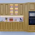 Wooden Wine Cabinet Featuring Glass Doors LED Lighting Wine Bottles And Kitchen Decor