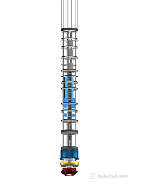 Tall Modern Tower Structure With Multi Level Metal Framework And Blue Panels 3d model 