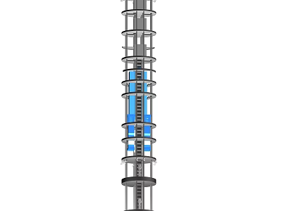 Tall Modern Tower Structure With Multi Level Metal Framework And Blue Panels 3d model