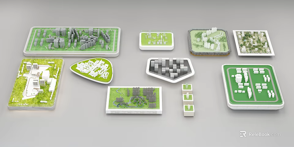 Commercial Equipment Featuring Various Shapes Green White Urban Planning Display Models 3d model 
