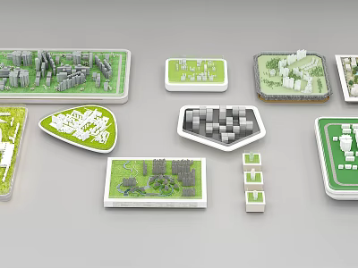 Commercial Equipment Featuring Various Shapes Green White Urban Planning Display Models 3d model