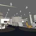Modern Public Office Space Interior With Workstations Sofas Hanging Lights And Carpet 3d model