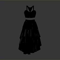 Elegant Black Evening Dress With Fitted Bodice And Layered Tulle Skirt