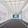 Modern Exhibition Hall Interior With Glass Display Cases Large Digital Screen Lighting And Carpeted Floor