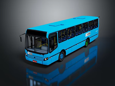 Blue Urban Bus With Modern Design Large Side Windows And Reflective Surface 3d model