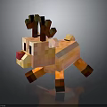 3D Pixelated Cartoon Reindeer Character With Red Nose Antlers And Orange Body