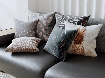 Stylish Throw Pillows With Leaf Geometric Pineapple Star Patterns On Sofa 3d model