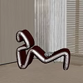 Red Modern Lounge Chair In Interior With Window Blinds And Curtains