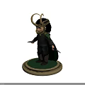 Game Movie Character Loki Chibi Figure In Black Costume Golden Helmet Holding Daggers On Base
