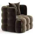 Dark Brown Velvet Single Sofa With Tufted Design And Comfortable Armrest Cushion