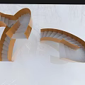 Two Spiral Staircases Architectural Model With Orange White Curved Structure 3d model