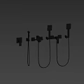 Black Shower Faucet System Mounted On White Tiled Wall With Multiple Spray Heads And Controls