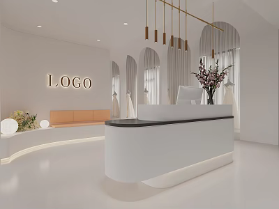 Modern Wedding Dress Store Reception With Bridal Gowns And Flowers 3d model