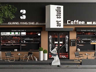 Coffee shop door front outdoor table and chair folding window light box light board outdoor chair awning potted plant 3d model