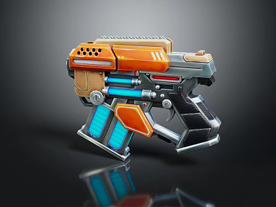 Futuristic Sci Fi Weapon With Orange Blue Accents Glowing Elements Metallic Frame And Ventilated Design 3d model